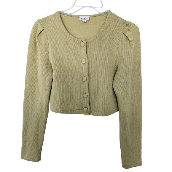 🆓 FREE Le Lis Collection Green Button Front Cropped Sweater Small Retro Casual - Picture 1 of 6